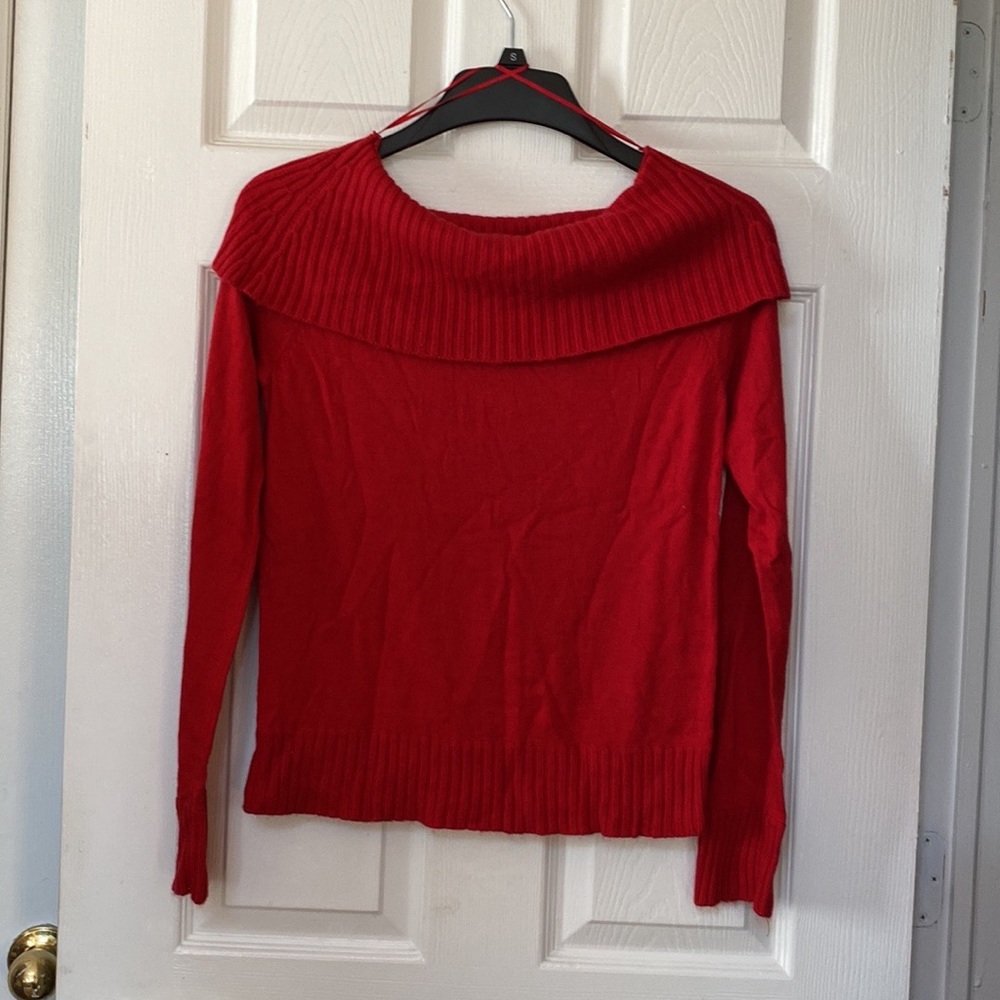 Off The Shoulder Cowl Shawl Collar Knit Red Sweater